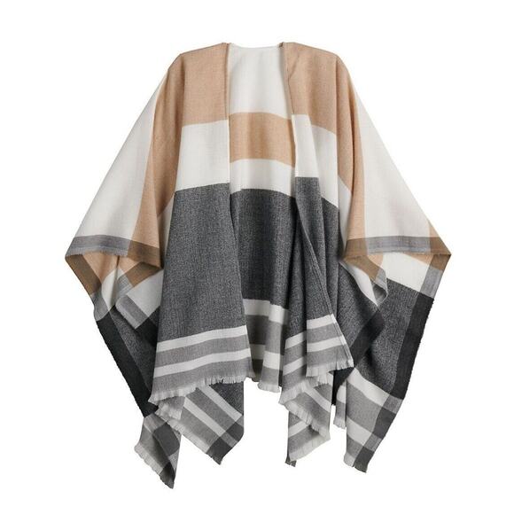 Apt 9 Women's One Size Reversible Woven Color-Blocked Ruana New - Picture 3 of 8